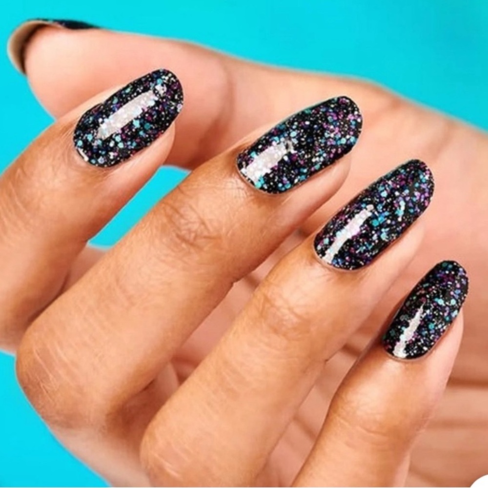 Color Street Holidaze Black + Pink Blue Glitter Press-On Real Polish Nails New